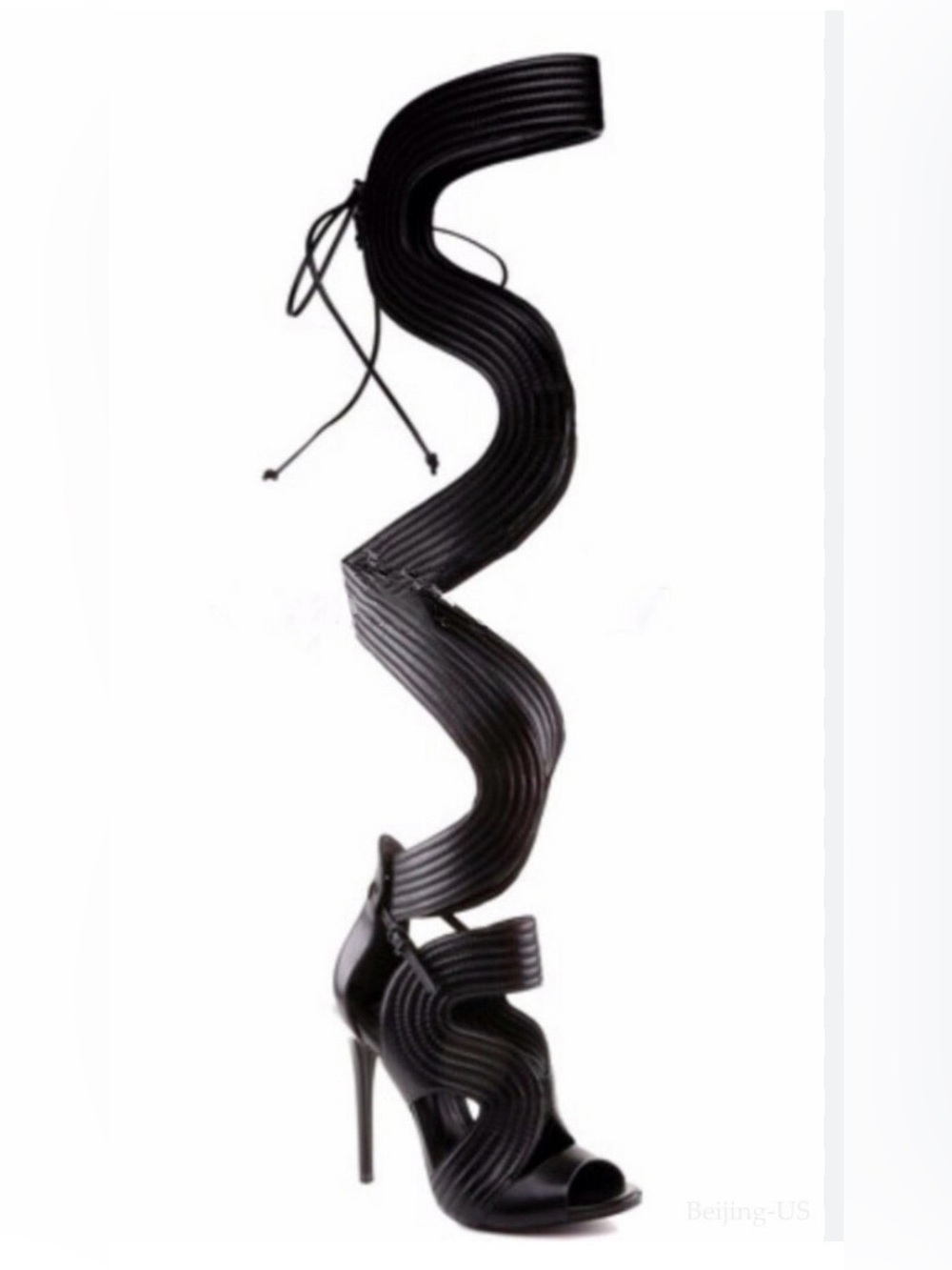 SCHUTZ Black Sculptural Wrap-Around Stiletto Sandals